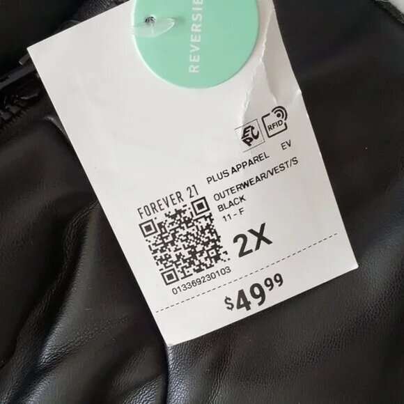 Forever 21 Black Reversible Faux Shearling & Leather Vest SZ 2X - Picture 4 of 9
